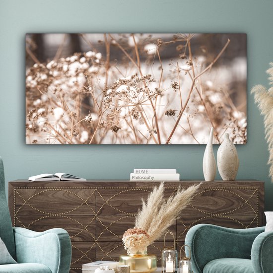 Peinture sur toile 160x80 cm - Décoration murale Fleurs séchées - Wit - Plantes - Décoration murale murale salon - Décoration chambre - Accessoires de chambre - Peintures