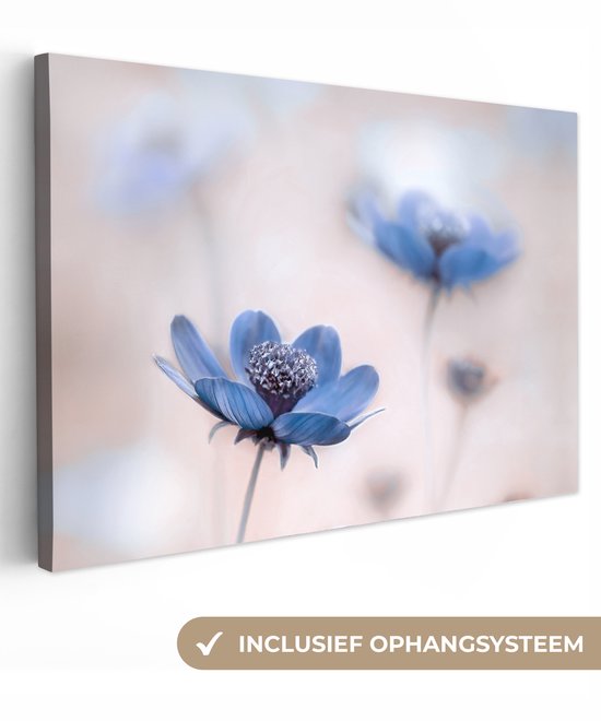 Toile - Peinture sur toile - Fleurs - Blauw - Nature - Décoration d'intérieur - 120x80 cm - Toile murale - Canvasdoek
