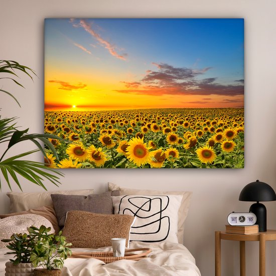Toile - Peinture fleurs - Tournesol - Fleurs - Soleil - Décoration chambre - Tableau sur toile - 160x120 cm - Décoration murale - Salon