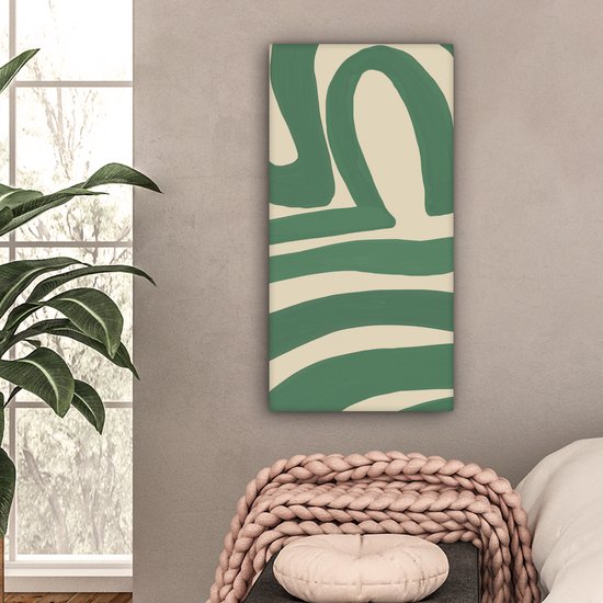 Canvas schilderij 40x80 cm - Wanddecoratie Groen - Kunst - Abstract - Muurdecoratie woonkamer - Kamer decoratie modern - Abstracte schilderijen