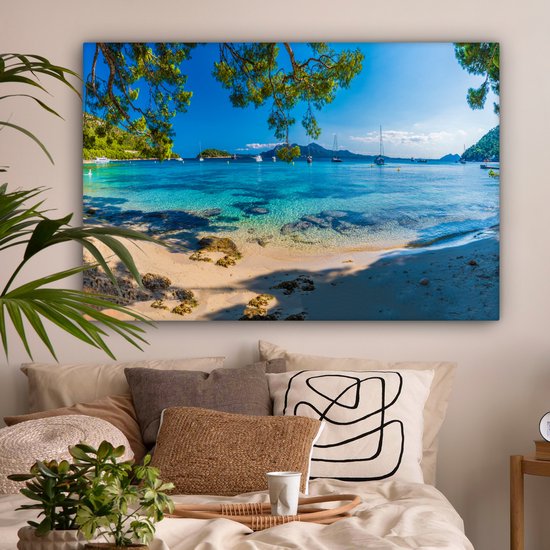 Peintures sur toile - Plage - Mer - Bateau - Majorque - 120x80 cm - Décoration murale