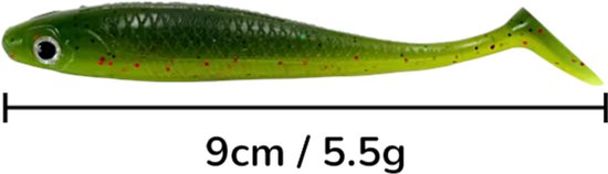 S&D - Shad Set 10 Stuks - 9cm / 5.5g - Realistisch Kunstaas met Glitters & Schubbenpatroon - Voor Snoek, Baars & Roofvis - Lichtgroen van Merkloos — afbeelding 3