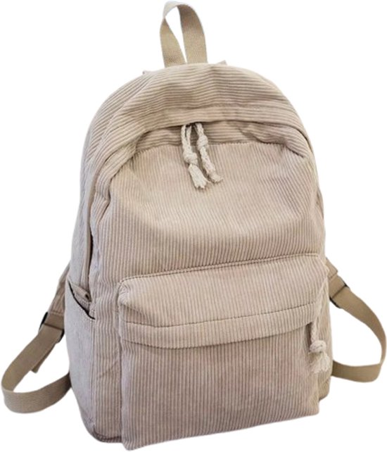 Meisjes Rugzak Corduroy Beige – 40 cm – Schooltas Bovenbouw Basisschool (Groep 6-8) & Middelbare School – Ruime Rugzak met Vakken & Verstelbare Schouderbanden