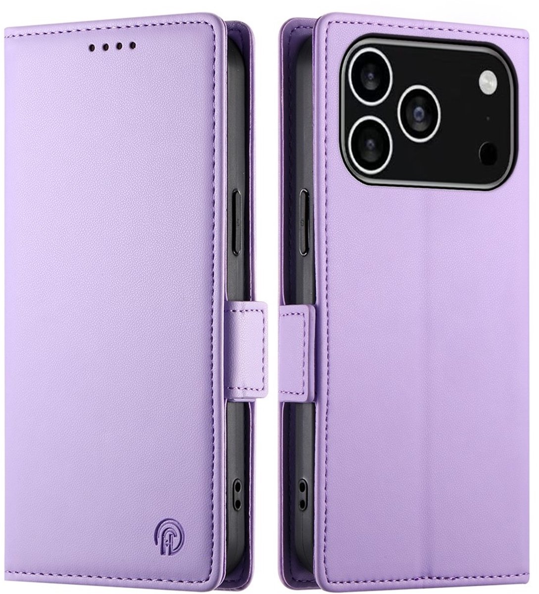 Lunso Geschikt voor iPhone 17 Pro hoesje - PU leren Bookcase met ruimte voor pasjes - Lila