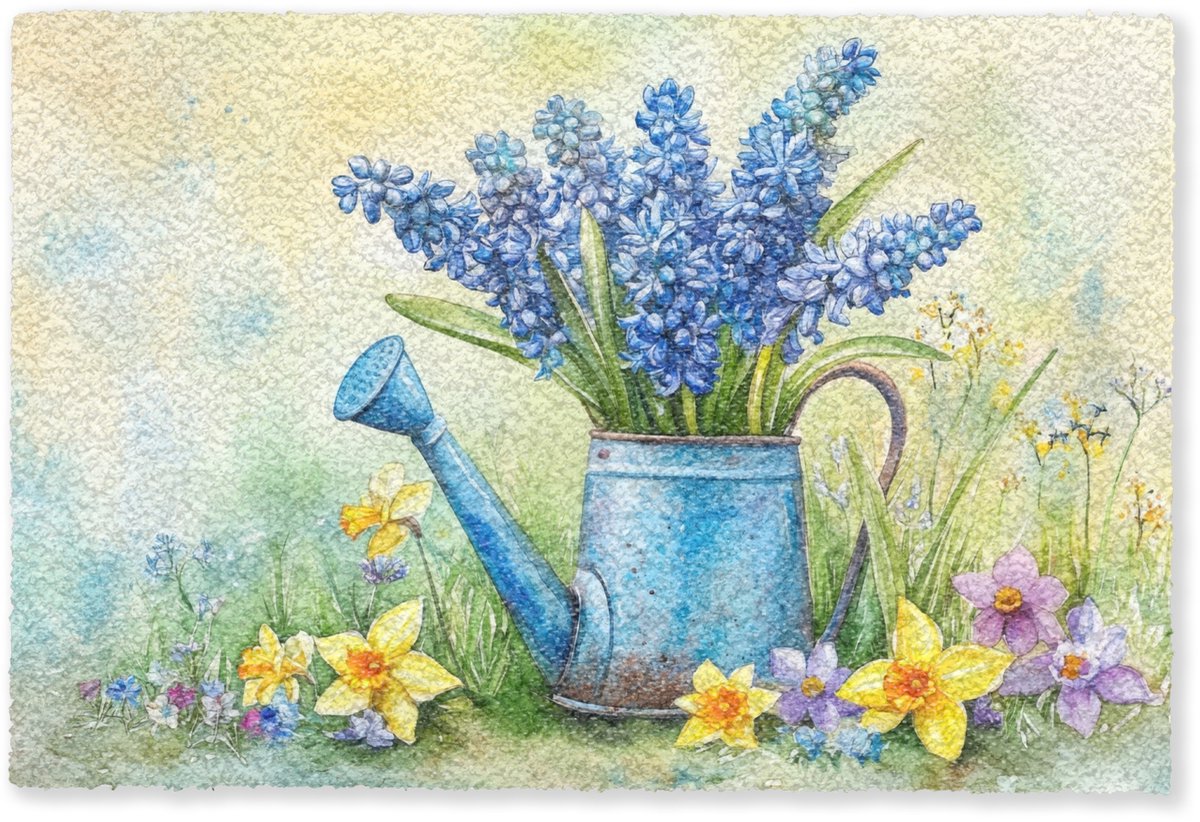 Deurmat 60x40 cm - Droogloopmat Gieter - Lavendel - Bloesems - Mat voor binnen - Schoonloo