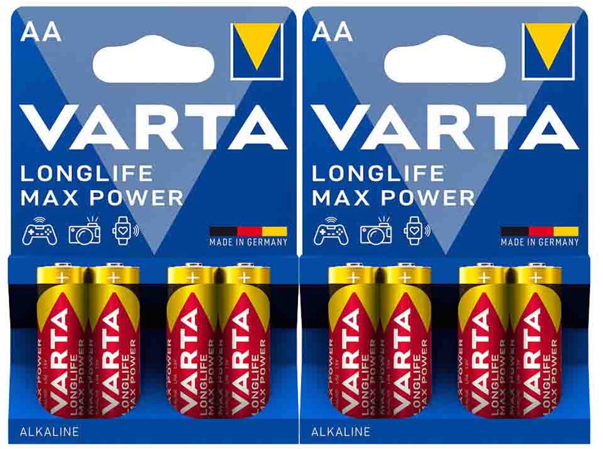 Varta Longlife Max Power Alkaline Batterijen AA - 2 x 4 stuks - Voordeelverpakking