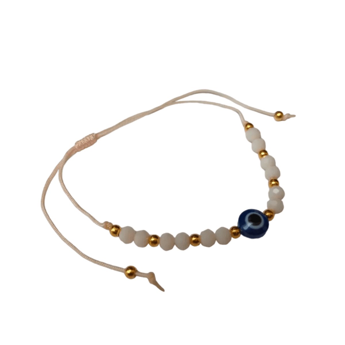 Aramat Jewels | Armbanden | Verstelbare Boze Oog touw Armbandje | Creme | |2mm | Metaal | Kinderen, Volwassenen | Verkleurd niet