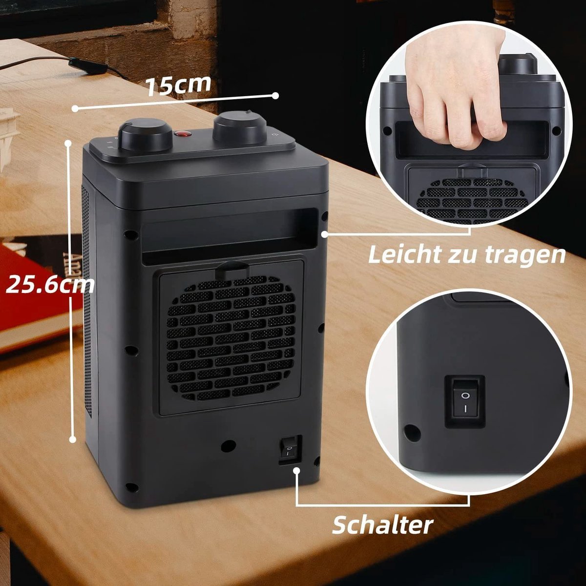 NETTLIFE Elektrische Kachel - Keramische Ventilatorkachel - 1500W - Keramische Kachel - Heater - 70° Draaifunctie - Elektrische Verwarming - 3 Standen - Zwart – foto 2