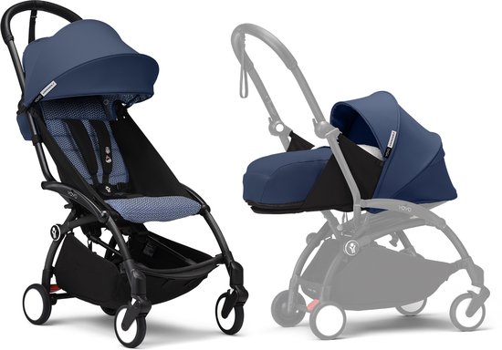 Stokke YOYO3-kinderwagen met newbornpakket - Inclusief zwart frame, YOYO 6+ kleurenpakket (Air France Blue) en 0+ newbornpakket (Air France Blue)