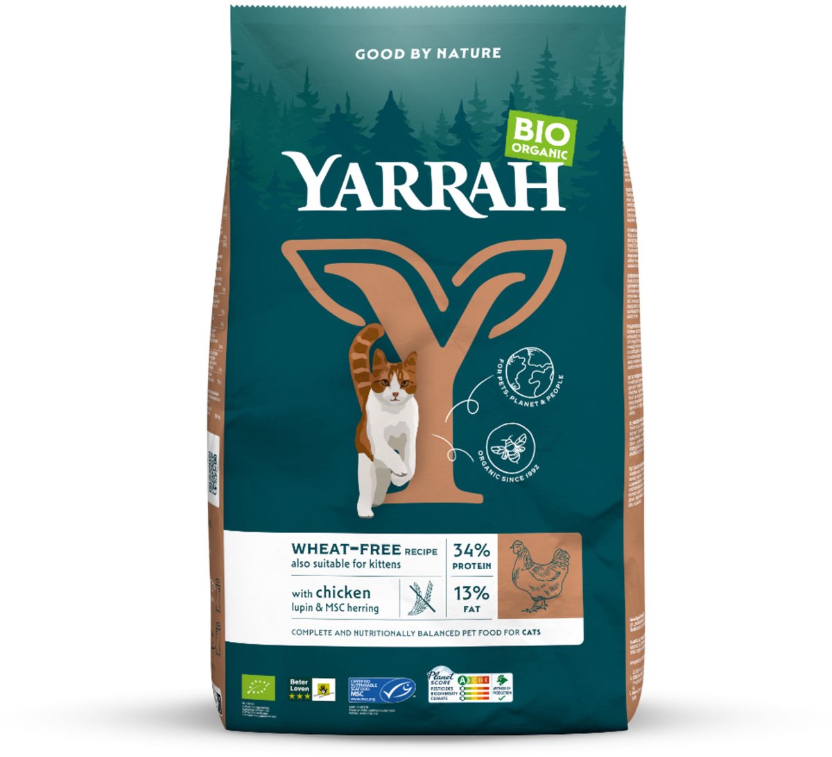 10kg Yarrah Bio Tarwevrij met Kip & Vis Kattenvoer droog