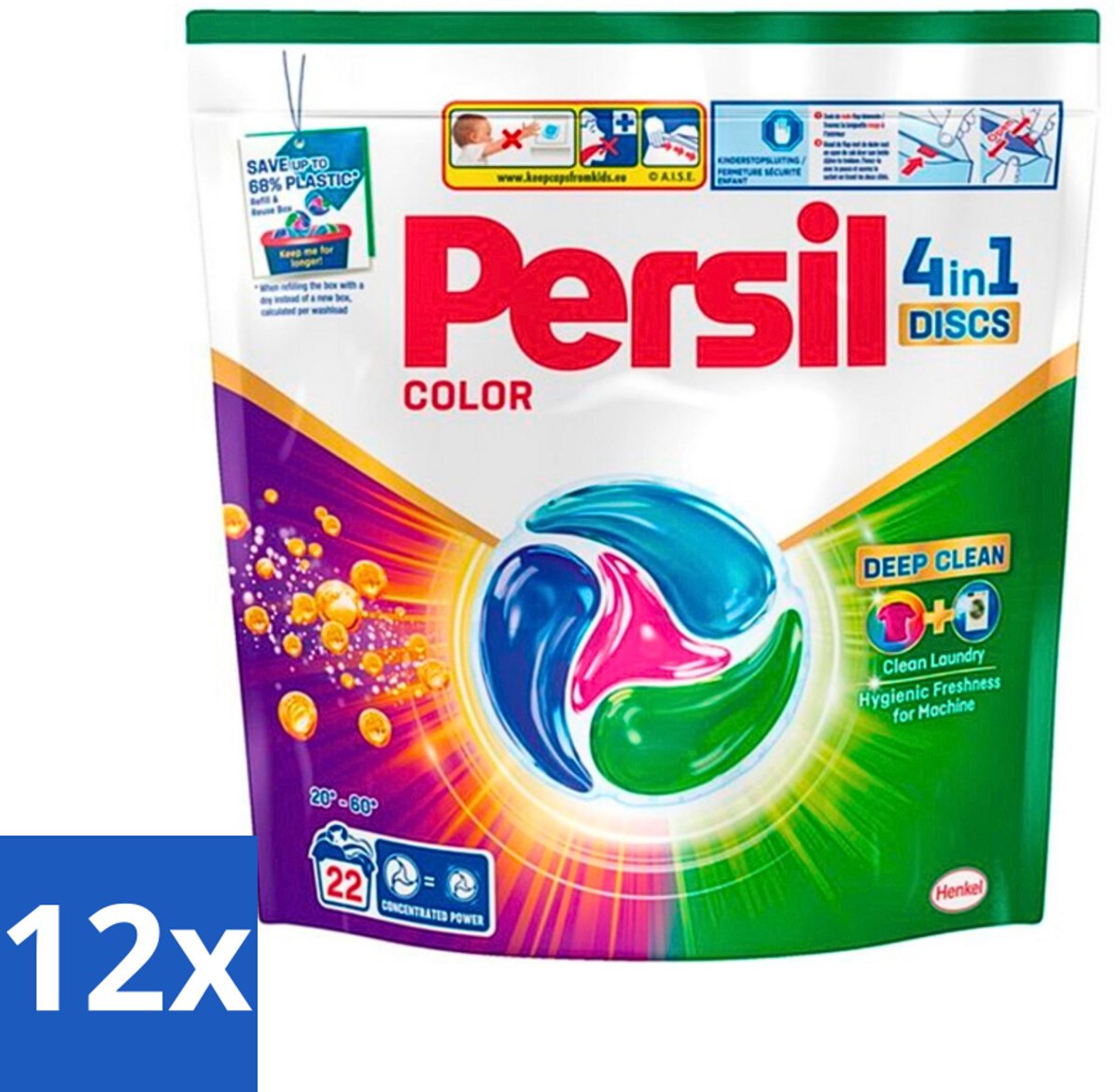 12 x Persil - Wasmiddel - Wasmiddelcapsules Discs Gekleurde Was - Voor Gekleurde Was - 22 wasbeurten - Wascapsules - Gekleurde Was - Vlekkenverwijderaar - Wasmiddel - Diepe Reiniging