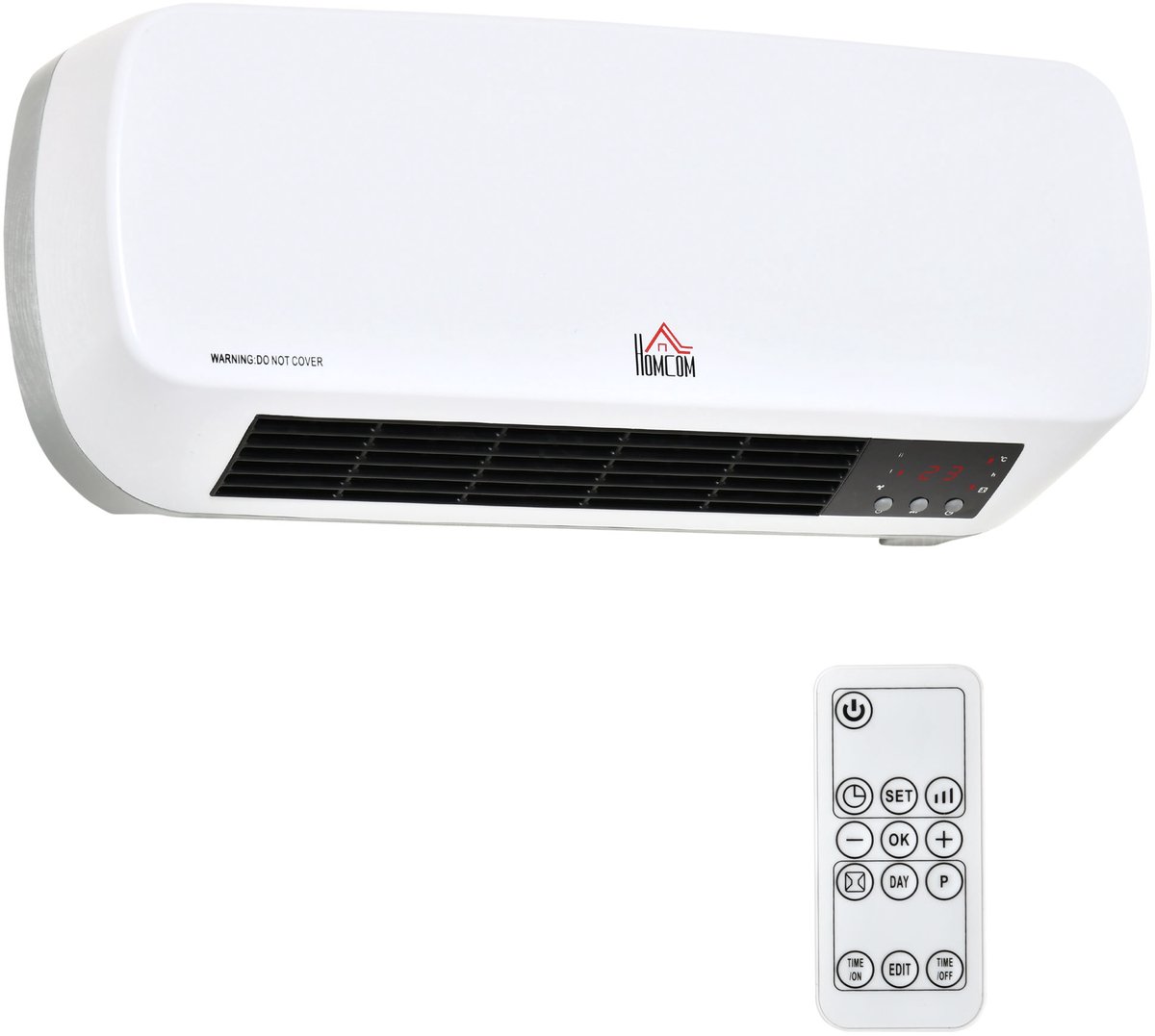 Wandventilatorverwarming - 2000W - Ventilatorkachel - Verwarming Kachel - met 2 Standen - Verwarmt Ruimtes tot 25m² - LED-display en 12-uurs Timer - Wit