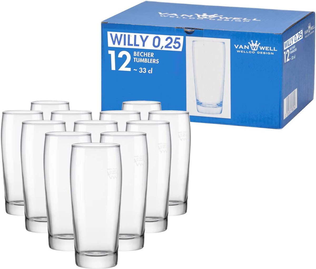 Willi Becher geeicht Willy 0,25 l Set van 12
