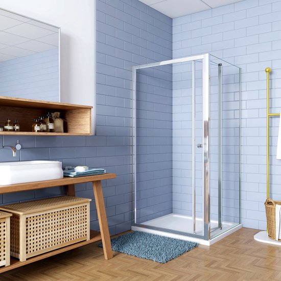 Cabine de douche 90x90x185cm Porte pliante/coulissante + un panneau latéral en verre de sécurité 5 mm - cadre chromé poli