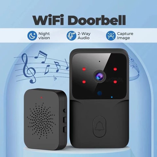 Sonnette visible sans fil WIFI, interphone intelligent HD pour maison, noir