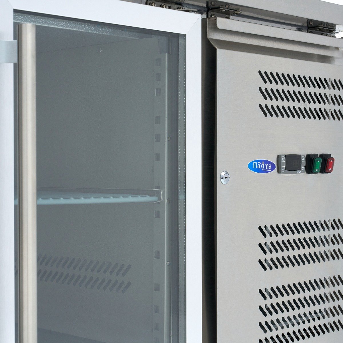 Maxima Koelwerkbank - 417 L - 180 cm - 3 Glazen Deuren Roestvrij staal