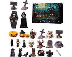 Adventskalender 2025-24 Halloween versiering-Halloween accesoires-3D-hars versierde aftelblinddoos - Geschikt voor kinderen en volwassenen-Scary Doll verzamelbare horrorfiguren