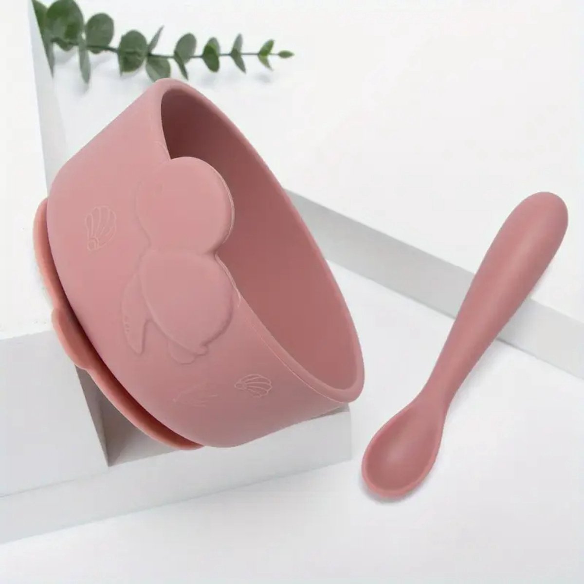 Siliconen Bakje Baby - Oudroze - Met Lepel - Zuignap - BPA-vrij - Leuk Als Kraamcadeau
