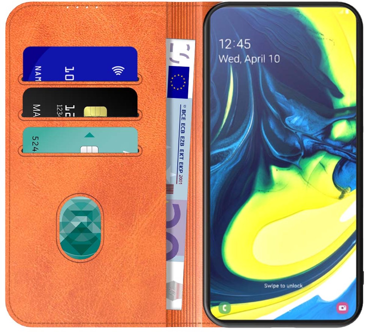 Geschikt voor Samsung Galaxy A80 Telefoonhoesje Bruin Kunstleer Met Magnetische Sluiting - Portemonnee Book Case Met Pasjeshouder - Bescherming aan Voorkant en Achterkant - ProtX