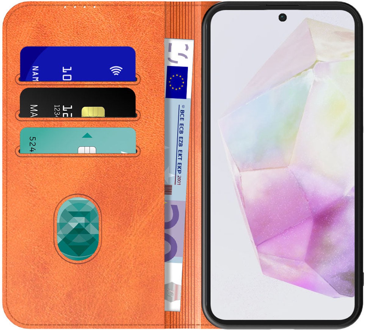 Geschikt voor Samsung Galaxy A35 Telefoonhoesje Bruin Kunstleer Met Magnetische Sluiting - Portemonnee BookCase Met Pasjeshouder - ProtX