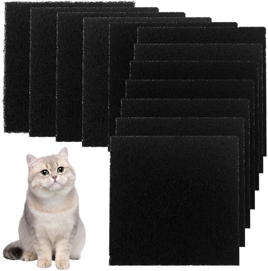 12 stuks kattenbakfilters met actieve koolstof, zeer absorberende kattenbak, vervangend filter voor kattenbak, 11,5 * 10,5 cm, voor kattenbakken en -pannen, zwart