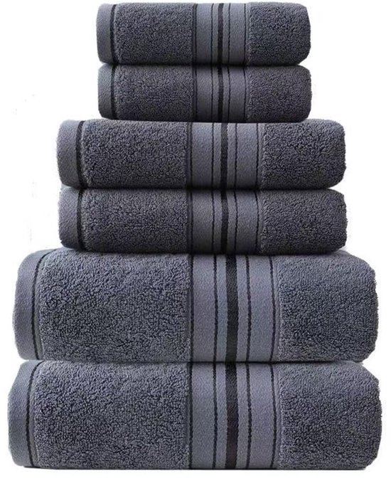 TTLUOKER®Badhanddoeken Set van 100% Katoen - 3-delig Luxe Zachte Sneldrogende Badstof Handdoeken - Donkergrijs - 1 Badhanddoek, 1 Handdoek, 1 Washandje