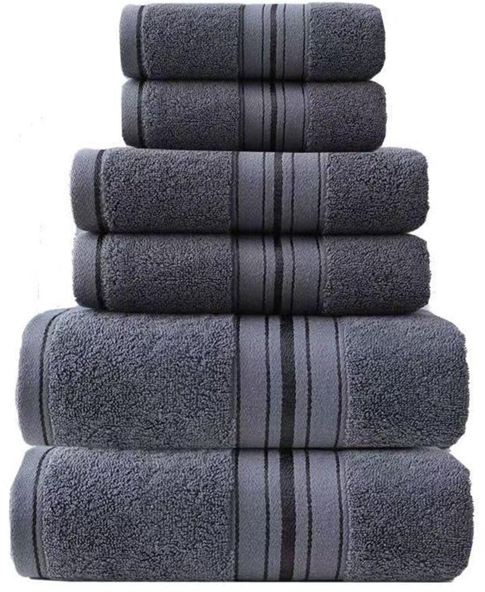 TTLUOKER® Handdoekenset van 100% Katoen - 3-delig Luxe Zachte Sneldrogende Badstof Handdoeken - Donkergrijs - 1 Badhanddoek, 1 Handdoek, 1 Washandje