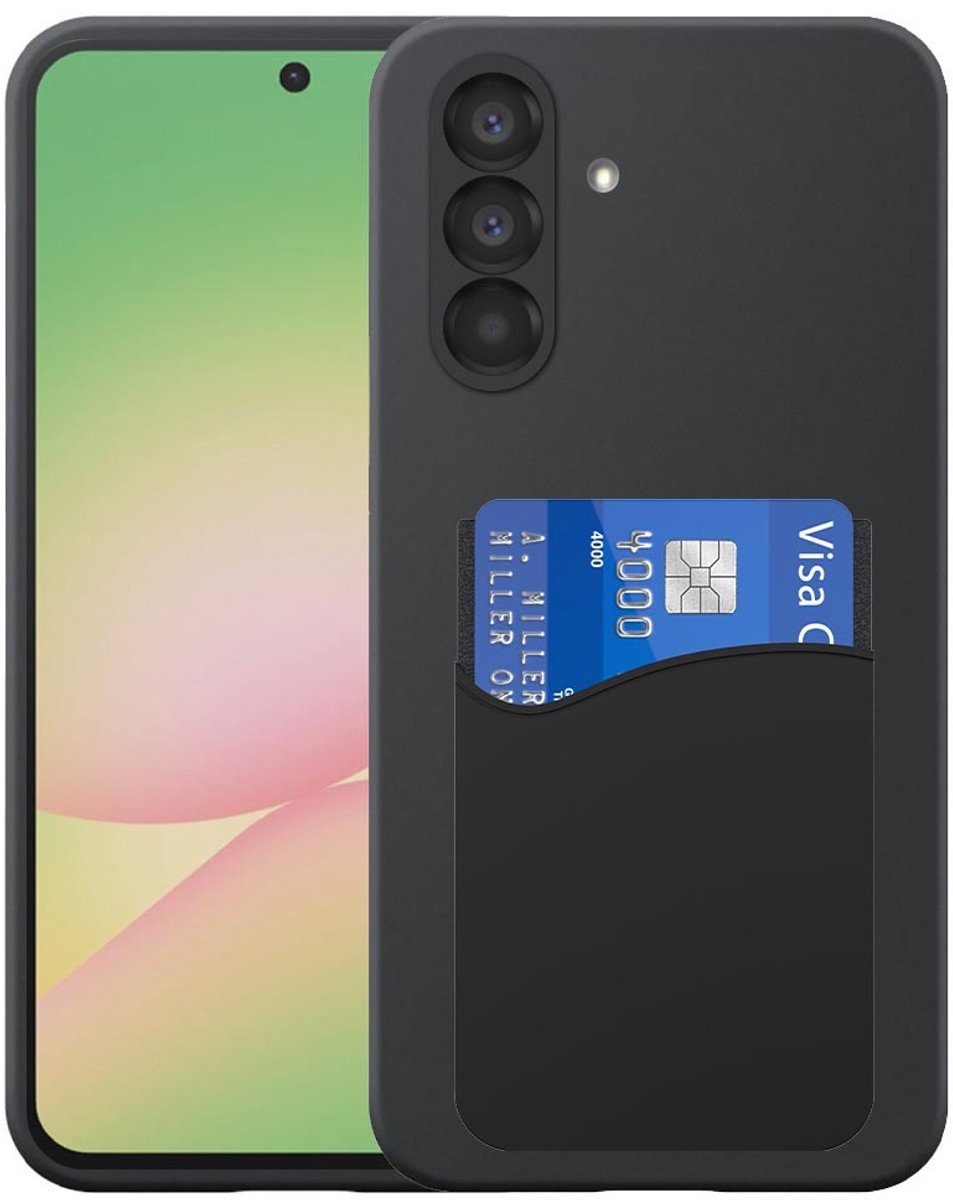 Geschikt voor Samsung Galaxy A56 Telefoonhoesje met Siliconen Pasjeshouder - Flexible Back Cover Case Siliconen TPU with Silicone Cardslot - Zwart - Smartphonica geschikt voor Samsung Galaxy A56