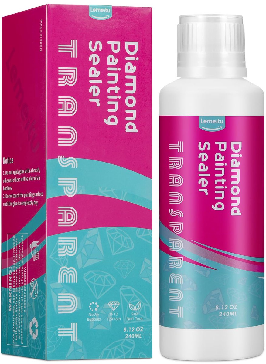 Diamond Painting Verzegeling - Sneldrogende Diamantlijm met Sponskop - Voor Glinsterende Afbeeldingen Voorkomt Afvallen van Diamanten - Doorzichtig 240 ml