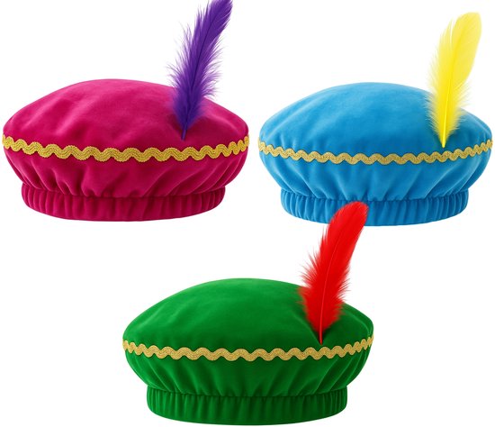 Pietenmuts - Barret – Velours – One Size – 3 Assorti Kleuren – 30 Stuks