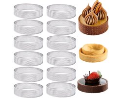 Allecto Plus - Mousse Tartelette Vormpjes 12 stuks van roestvrij staal voor taart- en dessertbereidingen - Taartringen, Dessertringen, Geperforeerde Dessertringen - Voor het maken van pie, cake, mousse - Bakvorm voor 6 personen