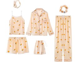 Pyjama - Pyjama dames - Dames 7PCS Satijnen Pyjama Set Lente Zomer Herfst Tops & Broeken Shorts Slaapkleding - Maat L