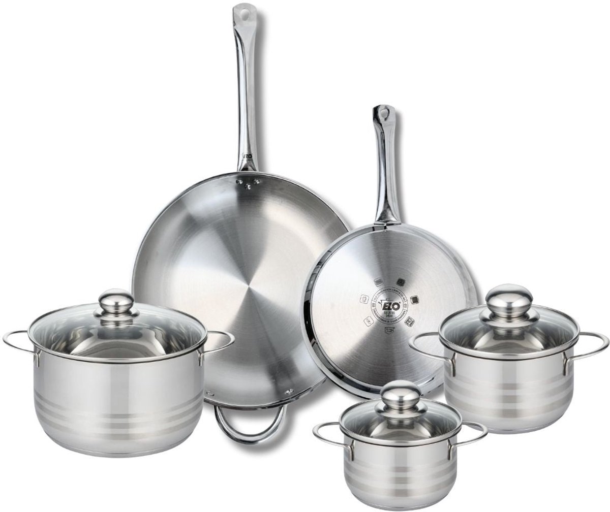 Set van 2 Koekenpannen 24 en 32 cm en 3 kookpotten 14, 16 en 20 cm Elo Profi Brillant