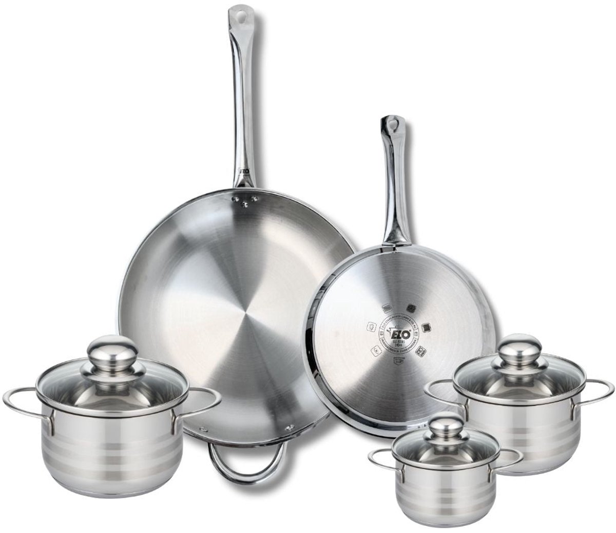 Set van 2 Bakpannen 24 en 32 cm en 3 Kookpotten 12, 14 en 16 cm Elo Profi Brillant