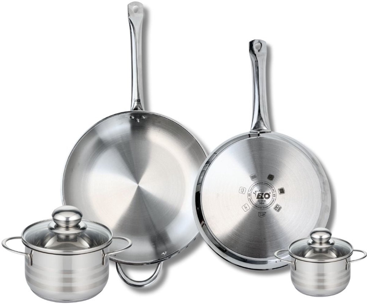 Set van 2 Bakpannen 28 en 32 cm en 2 Kookpotten 12 en 16 cm Elo Profi Brillant
