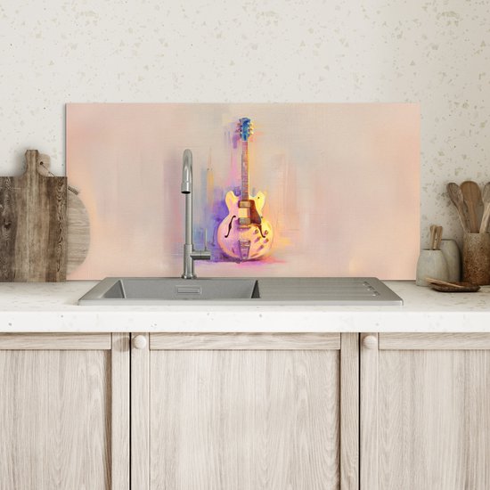 Spatscherm keuken 60x30 cm - Kookplaat achterwand Gitaar - Pastel - Schilderachtig - Muurbeschermer - Spatwand fornuis - Hoogwaardig aluminium