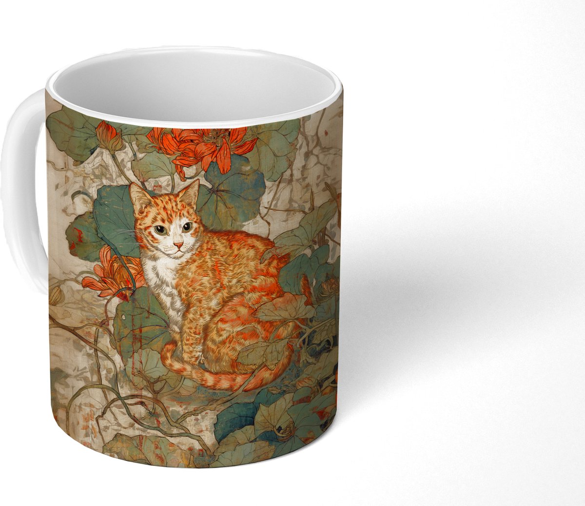 Mok - Koffiemok - Kat - Sierlijk - Bloemen - Mokken - 350 ML - Beker - Koffiemokken - Theemok