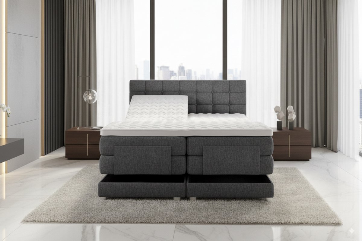 Nessa® 160x200 Elektrische Boxspring Bulut - Antraciet – Ultiem Slaapcomfort & Luxe Verstelbaarheid
