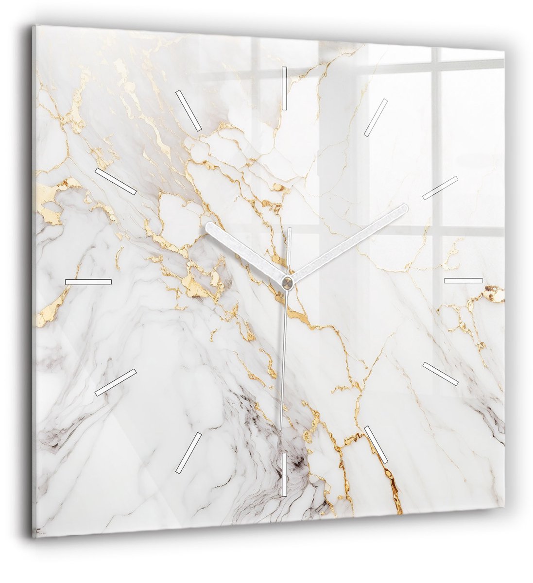 Wallfluent Wandklok - Decoratief marmer Klok als Muurdecoratie - 60 cm x 60 cm - Wit Wandklok - Witte Handen - Wandklok Zonder Cijfers - Kinder Wandklok Glas - Vierkante Glazen Klok - Minimalistisch Wandklok - Decoratieve Wandklok