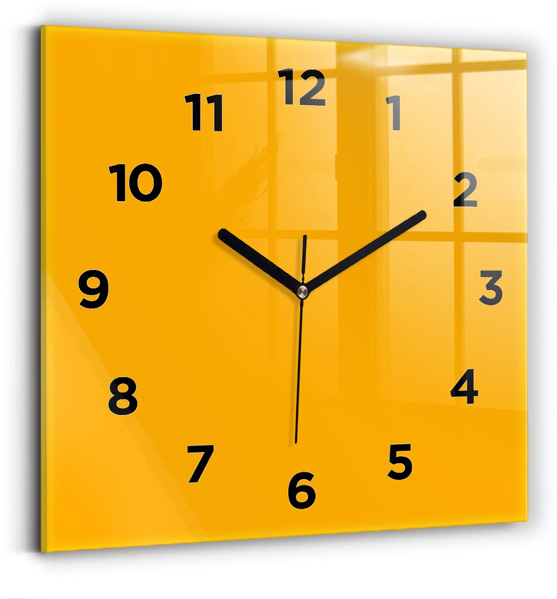 Wallfluent Wandklok - Donkergeel Vierkante Glas Klok - 30 cm x 30 cm - Donkergeel Wandklok - Zwarte Handen - Wandklok Met Cijfers - Kinder Wandklok Glas - Vierkante Glazen Klok - Minimalistisch Wandklok - Vierkante Glazen Wandklok