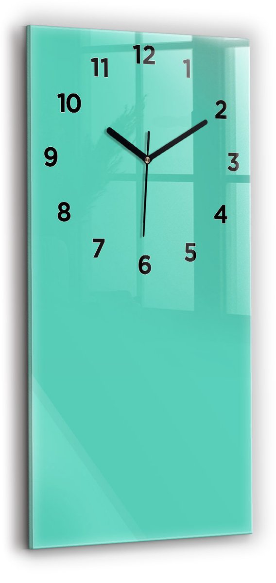 Wallfluent Wandklok - Turkoois Rechthoekige Glas Klok - 30 cm x 60 cm - Turkoois Wandklok - Zwarte Handen - Wandklok Met Cijfers - Wandklok Glas Woonkamer - Rechthoekige Glazen Wandklok - Scandinavisch Wandklok - Glazen Klok Rechthoekige
