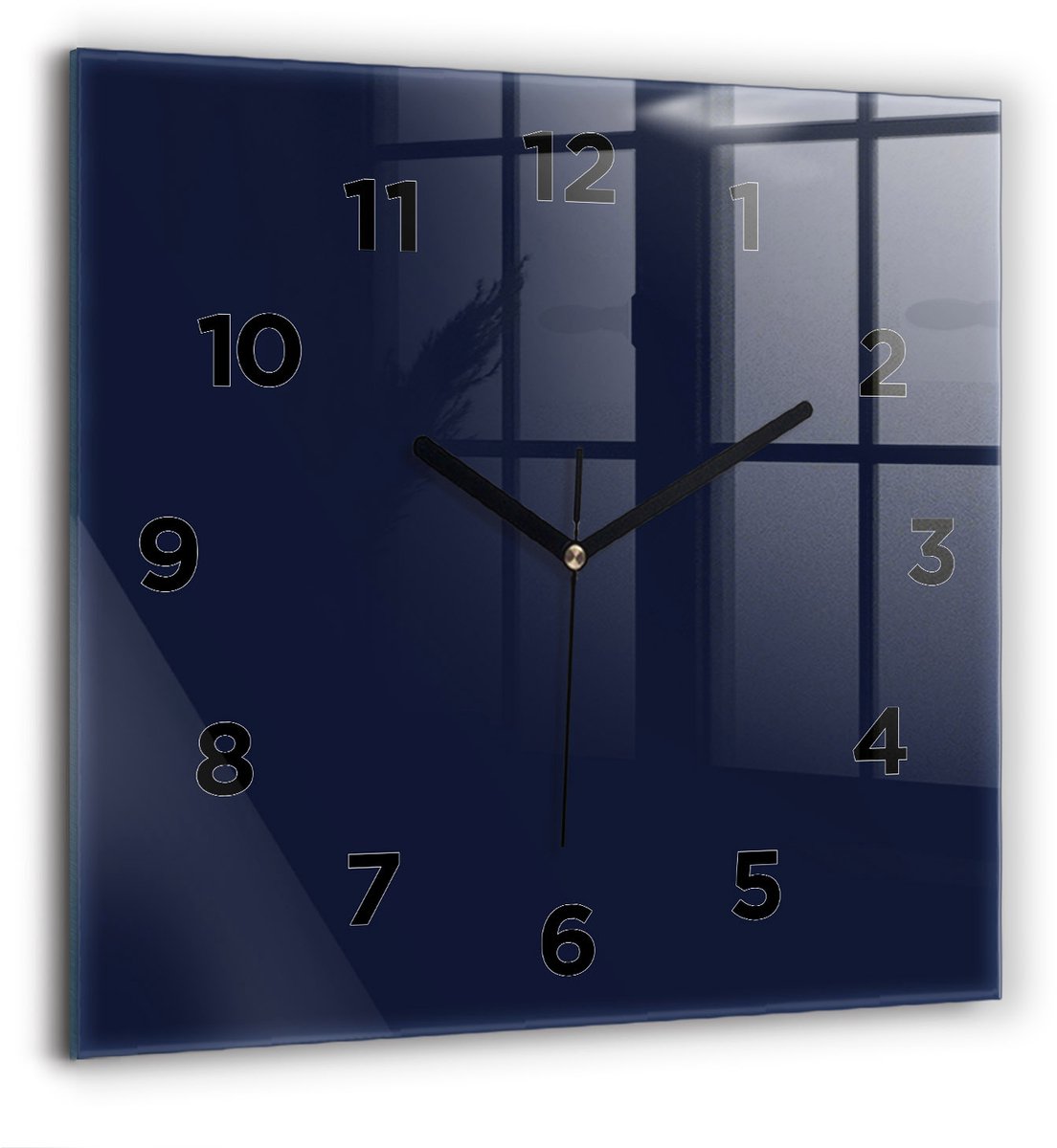 Wallfluent Wandklok - Donker marineblauw Vierkante Glazen Klok - 60 cm x 60 cm - Donker marineblauw Wandklok - Zwarte Handen - Wandklok Met Cijfers - Stille Wandklok Slaapkamer - Vierkante Glazen Wandklok - Industrieel Wandklok - Vierkante Glas Klok