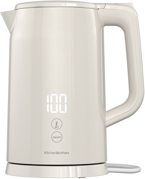 KitchenBrothers Waterkoker - 1.7L - Met Temperatuurregeling - Elektrisch - Warmhoudfunctie - Display - Dubbelwandig - Cool-touch - 2200W - Beige