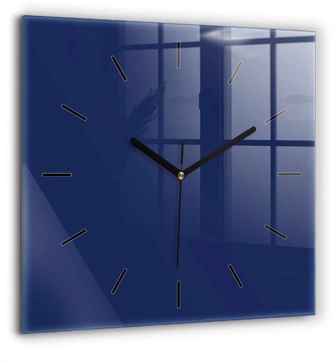 Wallfluent Wandklok - Marine Vierkante Glazen Klok - 60 cm x 60 cm - Marine Wandklok - Zwarte Handen - Wandklok Zonder Cijfers - Wandklok Glas Woonkamer - Vierkante Glazen Wandklok - Industrieel Wandklok - Vierkante Glas Klok
