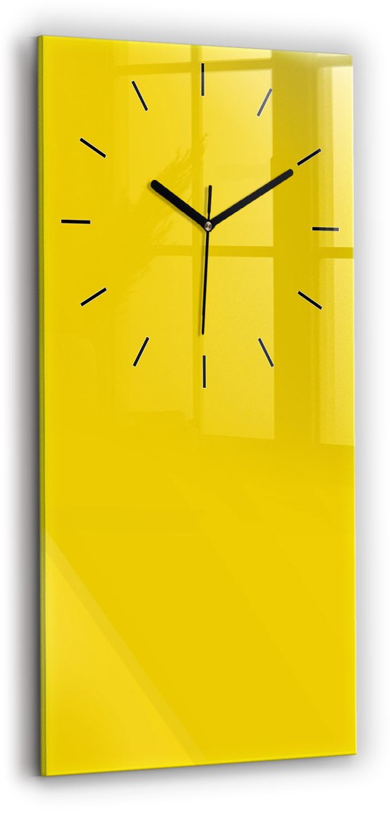 Wallfluent Wandklok - Geel Rechthoekige Glas Klok - 30 cm x 60 cm - Geel Wandklok - Zwarte Handen - Wandklok Zonder Cijfers - Stille Wandklok Slaapkamer - Rechthoekige Glazen Wandklok - Scandinavisch Wandklok - Glazen Klok Rechthoekige