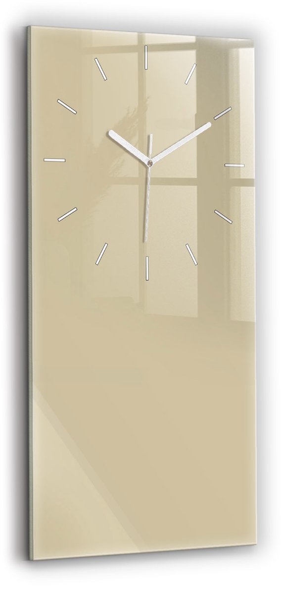 Wallfluent Wandklok - Beige Rechthoekige Glazen Wandklok - 30 cm x 60 cm - Beige Wandklok - Witte Handen - Wandklok Zonder Cijfers - Wandklok voor in de Keuken - Glazen Klok Rechthoekige - Minimalistisch Wandklok - Rechthoekige Glas Klok
