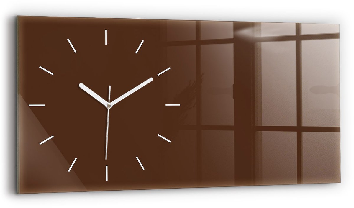Wallfluent Wandklok - Bruin Glazen Klok Rechthoekige - 60 cm x 30 cm - Bruin Wandklok - Witte Handen - Wandklok Zonder Cijfers - Wandklok voor in de Keuken - Rechthoekige Glas Klok - Industrieel Wandklok - Rechthoekige Glazen Wandklok