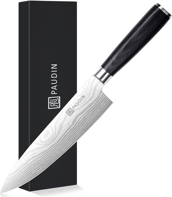 PAUDIN KW1 Koksmes 20 cm - Professioneel Japans mes - Keukenmes - Damascus Patroon
