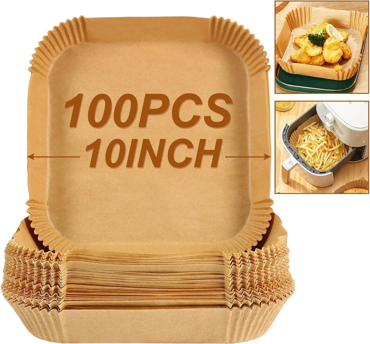 Daity 100 stuks - Airfryer BakPapier,Bakpapiervellen,Airfryer bakpapier vierkant(10-inch )