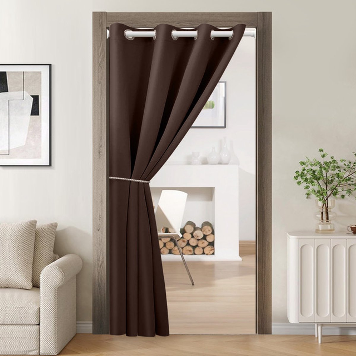 Qelus Panelen Verduisterend Gordijn - Verduisterend Deurgordijn met Ringen - Totale Privacy, Hittewerend & Geluiddicht -Voor Woonkamer & Slaapkamer - B132 x H203cm -1 stuk (Bruin)